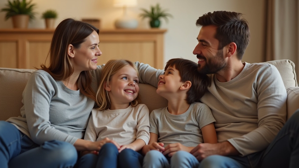 Family members sitting together in conversation, open and attentive body language
