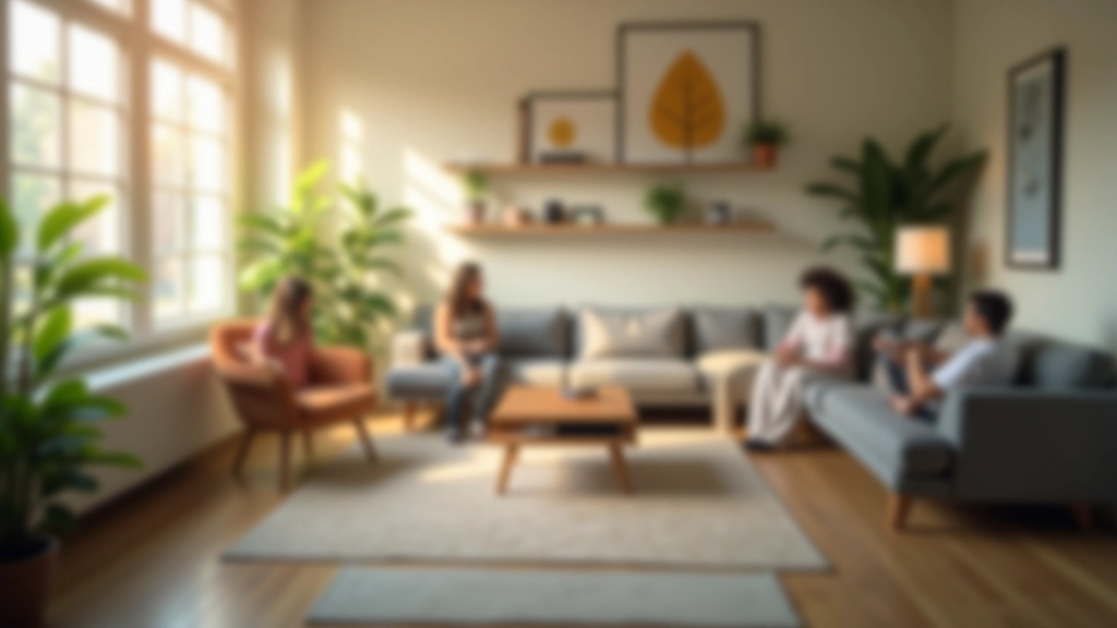 Modern family counselling office with comfortable seating and warm lighting